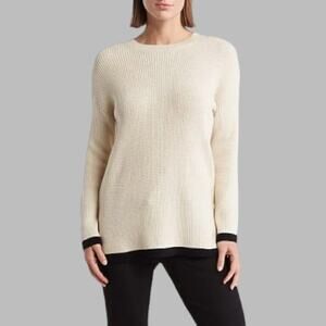 T Tahari Shaker Tunic Sweater Cream Black Size Medium NWOT $78 MSRP